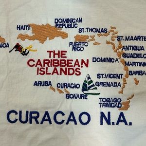 Curacao N.A. Caribbean Islands  Embroidered T Shirt Map Art